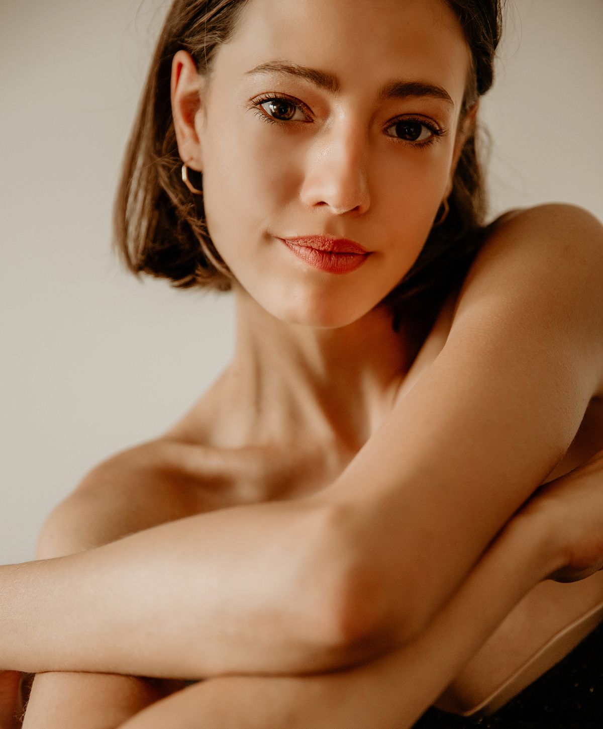 Close-up of a woman with a serene expression.